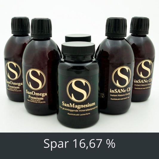 Dobbel energipakke - SanOmega, SanMagnesium og inSANe C8 - Abonnement